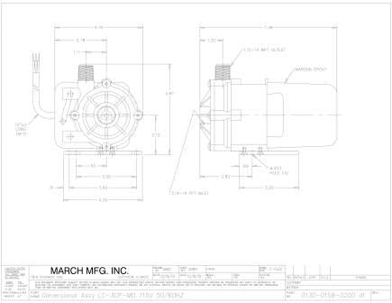 MARCH PUMPS Seawater Circulation Pump 500gph 115V For 16000Btu Systems
