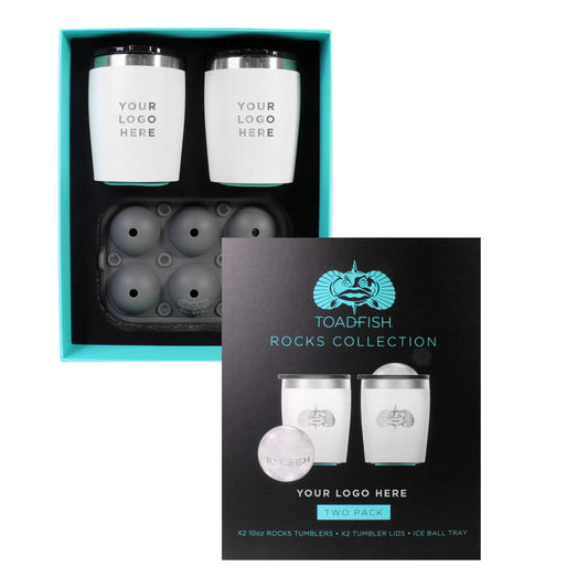 Toadfish Custom Engraved Non-Tipping 10oz White Rocks Tumblers with Ice Ball Tray - 2 Tumblers (MINIMUM ORDER QUANTITY OF 25) [TF1119]