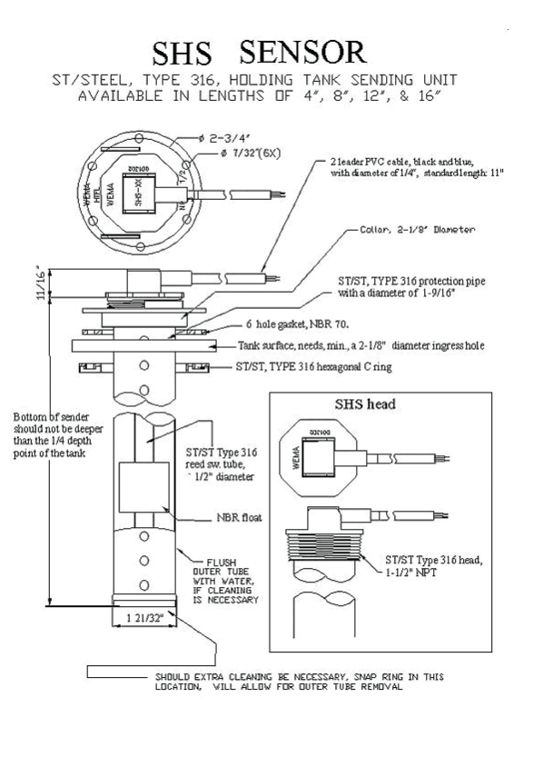 KUS Stainless Steel Holding Tank Sensor, 16"