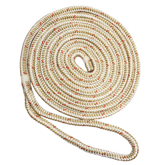 New England Ropes 1/2" x 25 Nylon Double Braid Dock Line - White/Gold w/Tracer [C5059-16-00025]